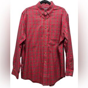BROOKS BROTHERS Non-Iron Plaid Button Down Shirt Red Black Mens Large
